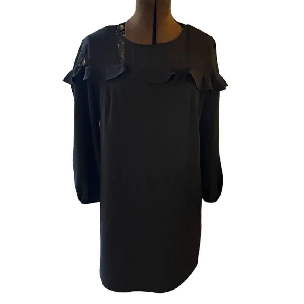 LOFT | Black Long Sleeve Shift Dress - Picture 4 of 9